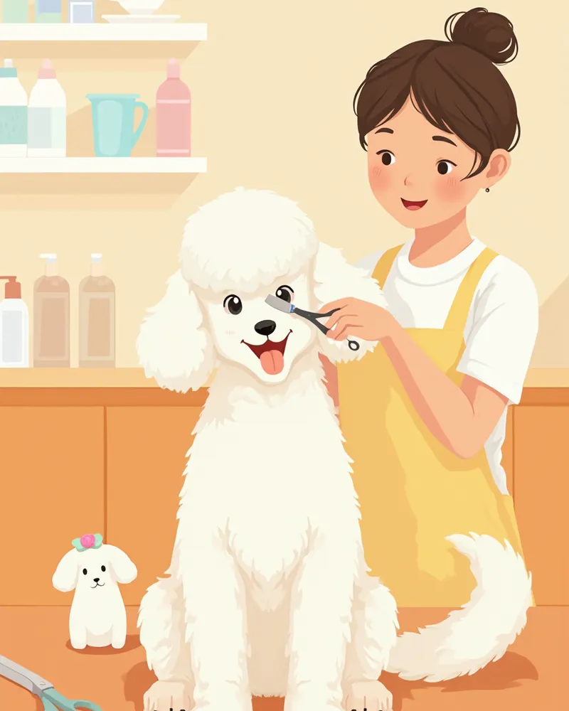 반려동물 미용사가 푸들을 미용하는 모습