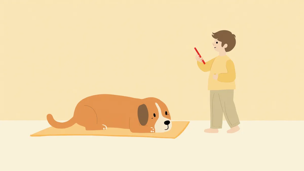 경련이 발생한 반려동물 옆에서 시간을 재는 보호자