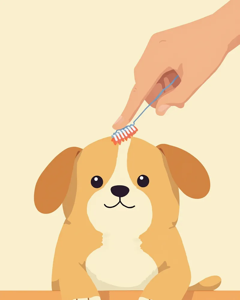 손가락 칫솔로 강아지 앞니를 부드럽게 닦아주는 모습