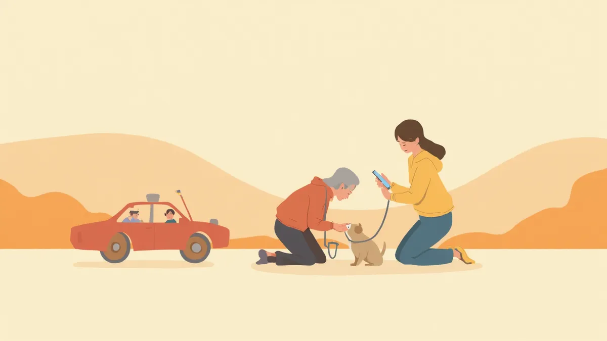 사고 현장에서 강아지를 확인하는 보호자