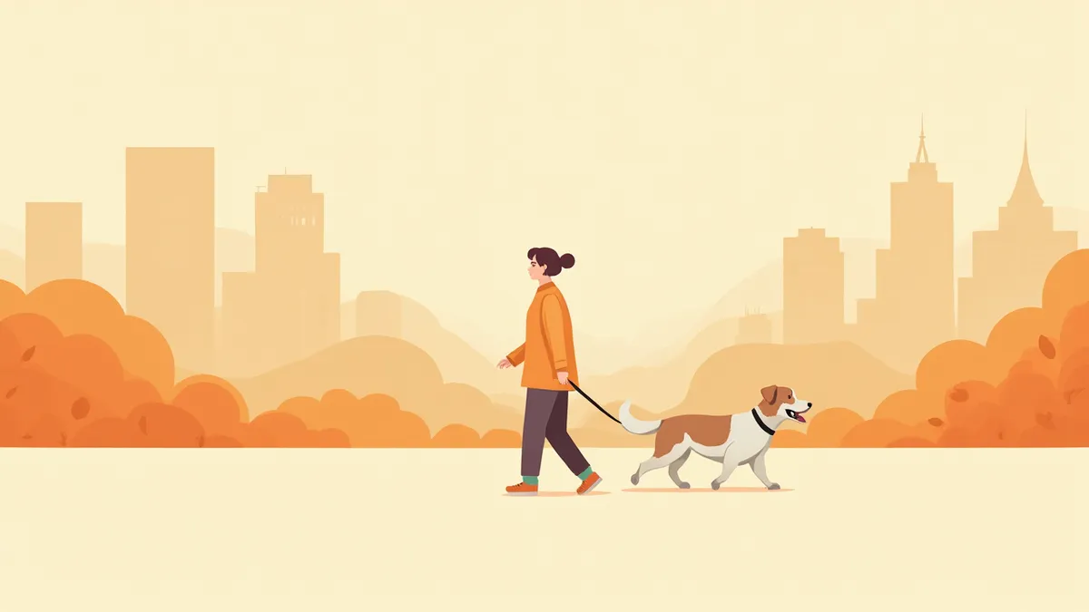 산책 중 보호자와 반려견의 모습