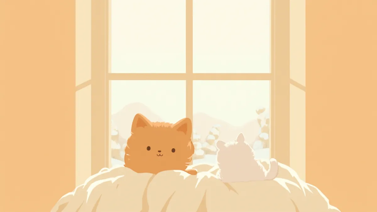 창밖 눈을 바라보는 강아지와 고양이