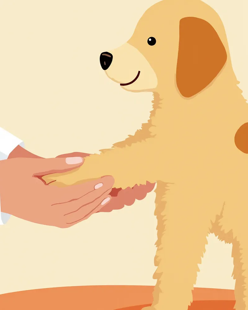 실내에서 강아지 발바닥을 살피는 보호자