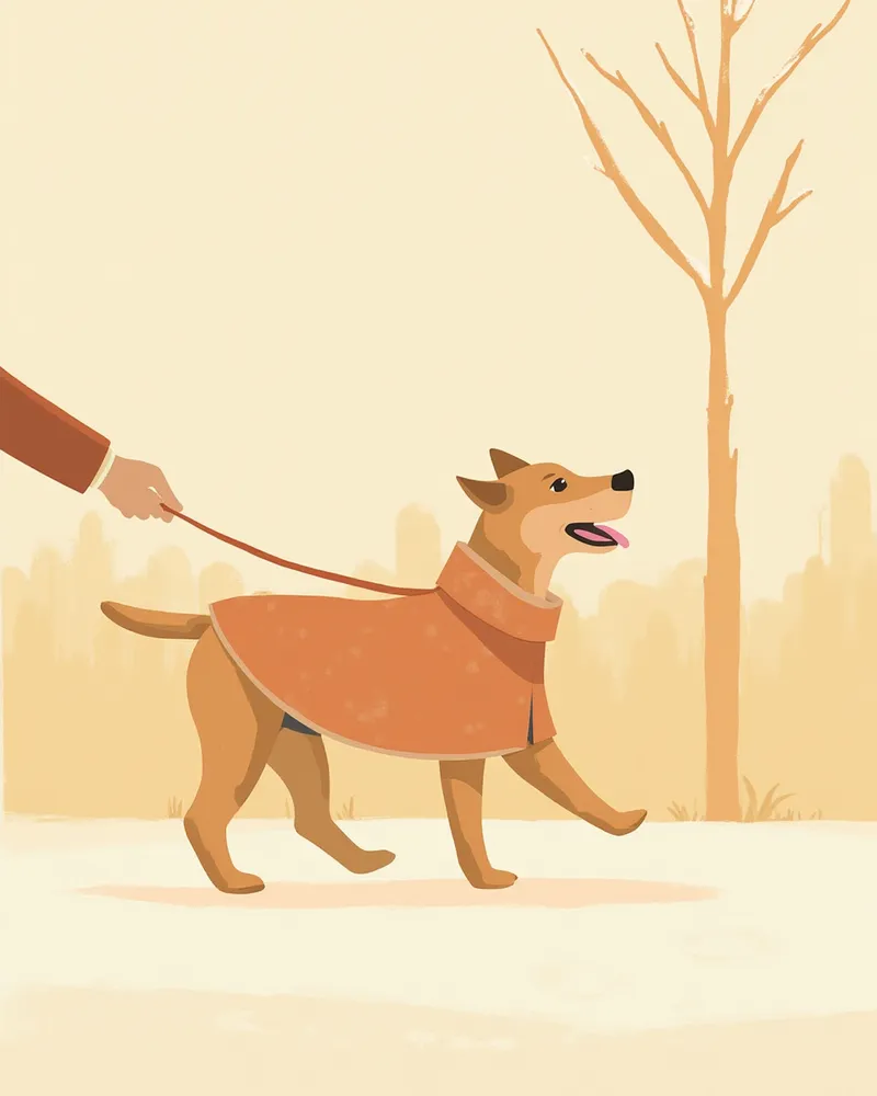 겨울 옷을 입고 보호자와 산책하는 강아지