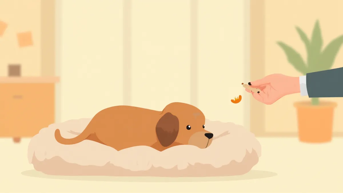 보호자가 강아지에게 간질약을 먹이는 모습