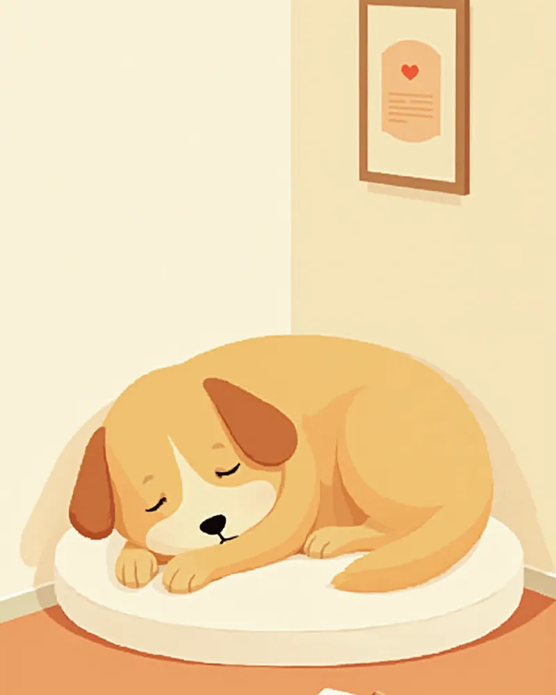 안정된 환경에서 편안하게 쉬고 있는 간질 관리 중인 강아지