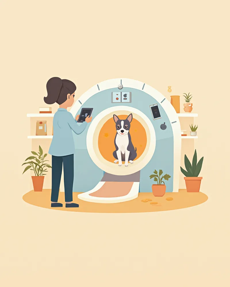 반려동물 뇌 MRI를 판독하는 수의사 일러스트