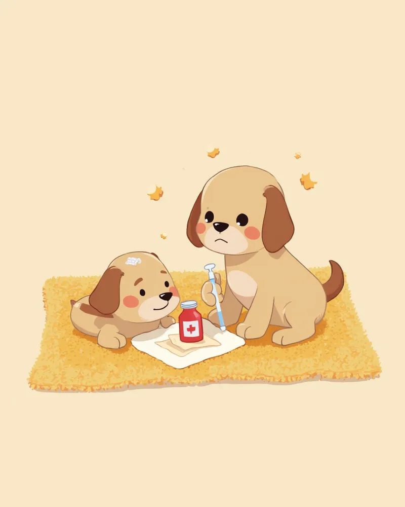 가시 제거 후 강아지 발바닥을 식염수로 씻는 모습