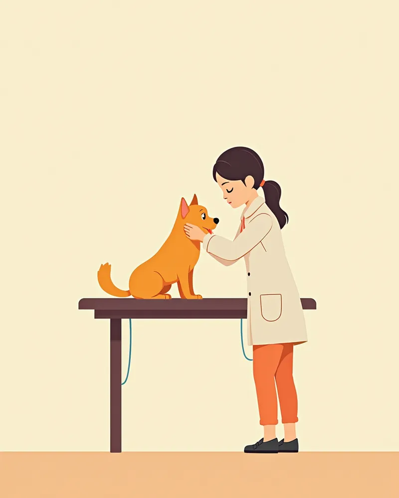 동물병원에서 강아지 입안을 살펴보는 수의사