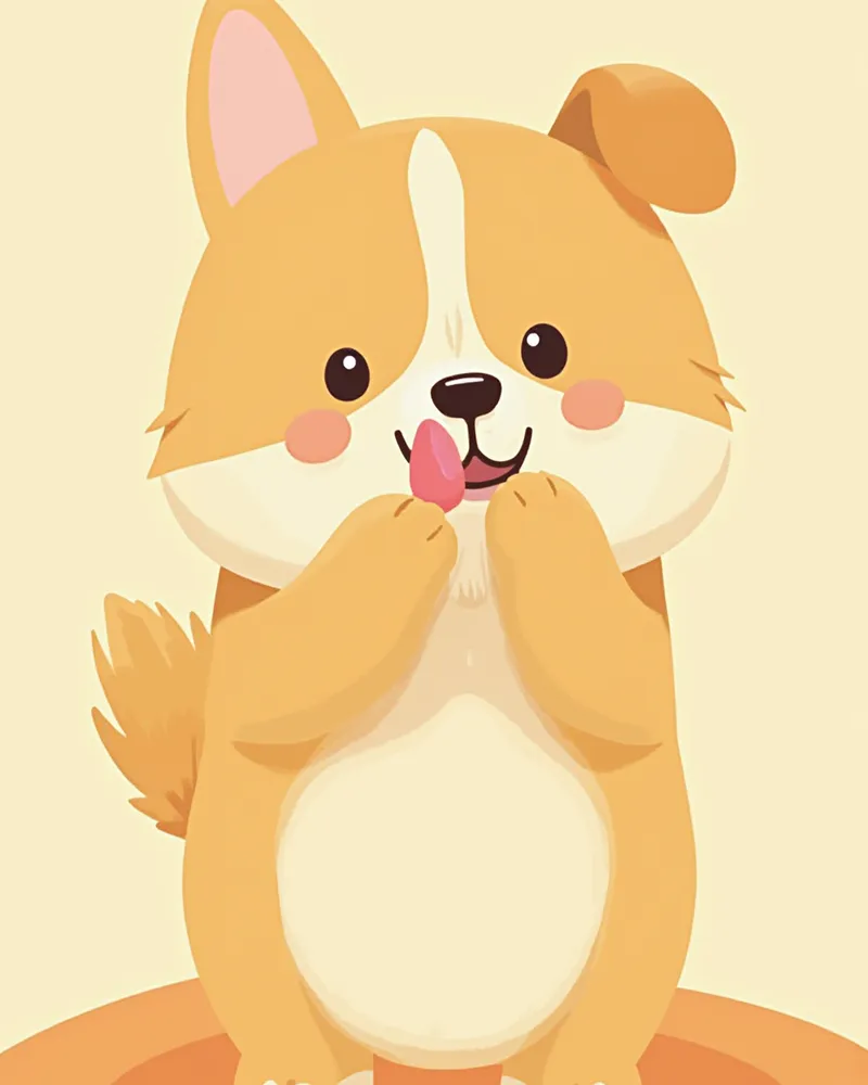 앞발을 핥고 있는 강아지의 모습