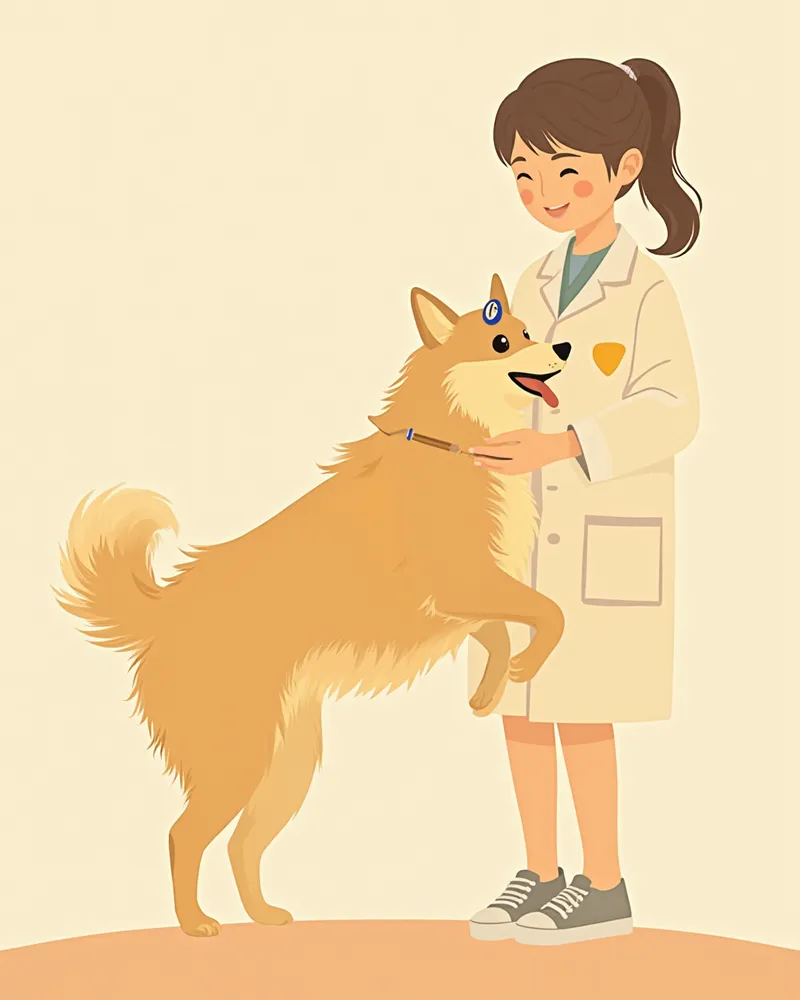 수의사가 포메라니안 피부를 진찰하는 모습