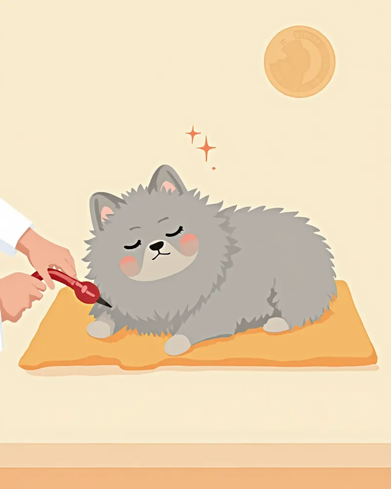 심초음파 검사를 받는 노령 포메라니안