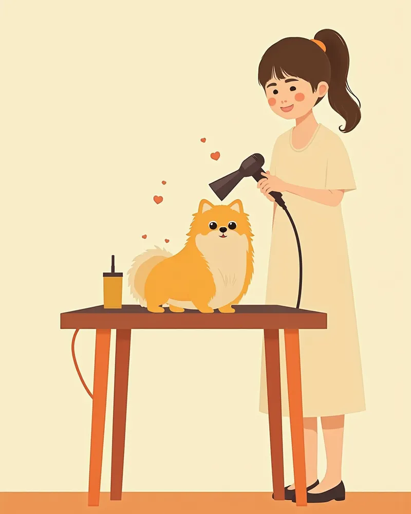 그루밍 살롱에서 드라이 받는 포메라니안