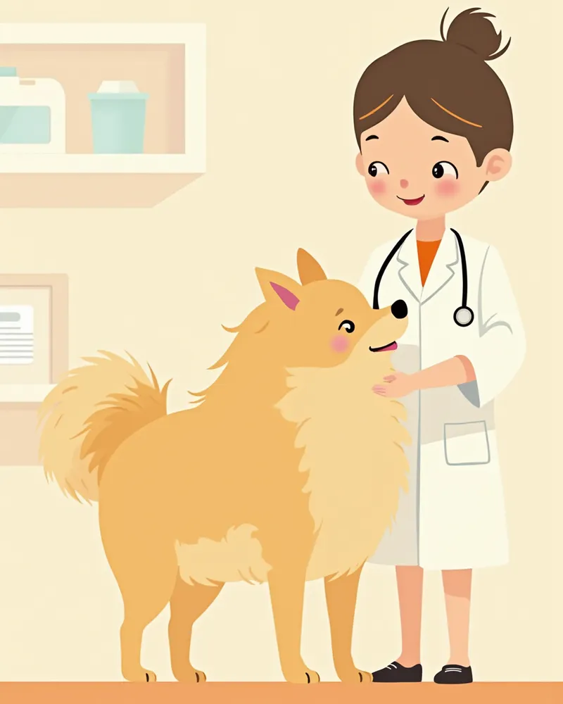 동물병원에서 기관지 검진을 받는 포메라니안