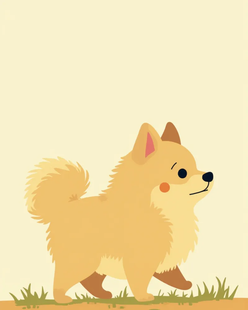 공원에서 걷고 있는 포메라니안의 옆모습