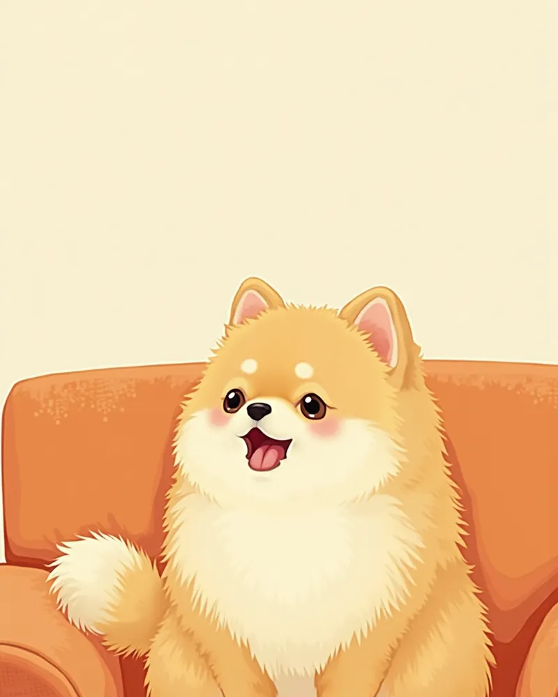 포메라니안이 거실에서 헐떡이는 모습