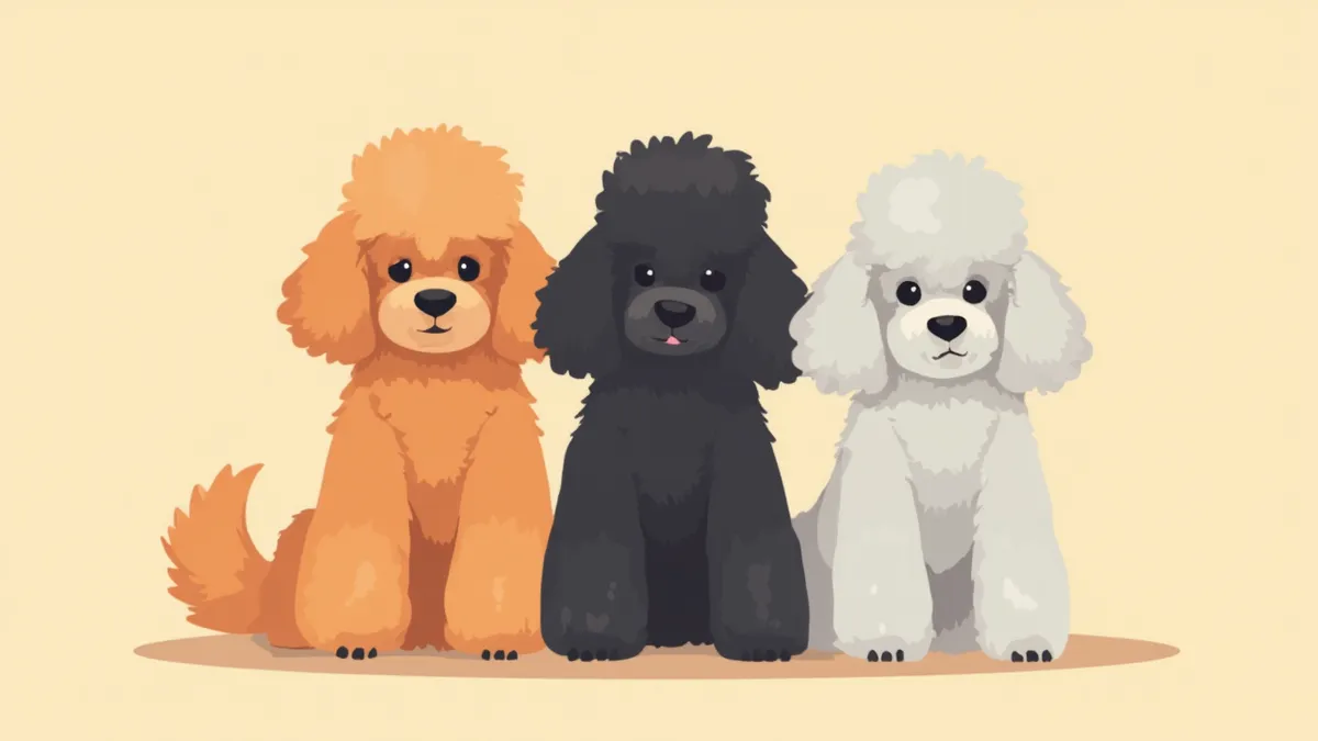 애프리콧, 블랙, 실버 세 가지 모색의 푸들이 함께 앉아 있는 모습
