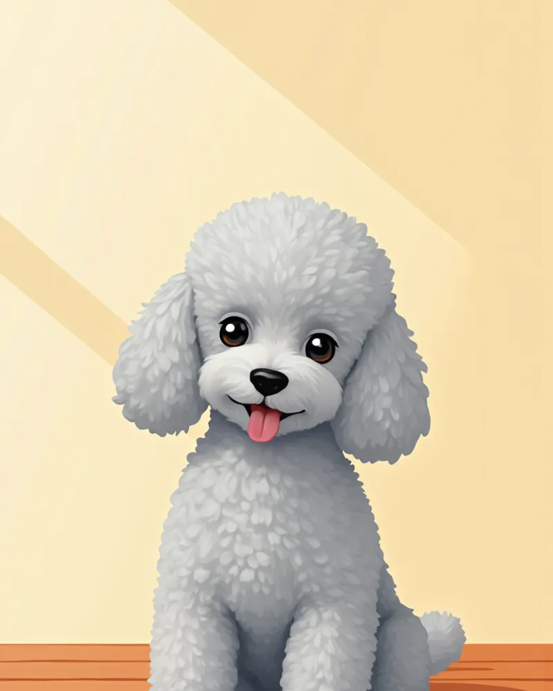 은회색 털을 가진 실버 푸들의 전신 모습