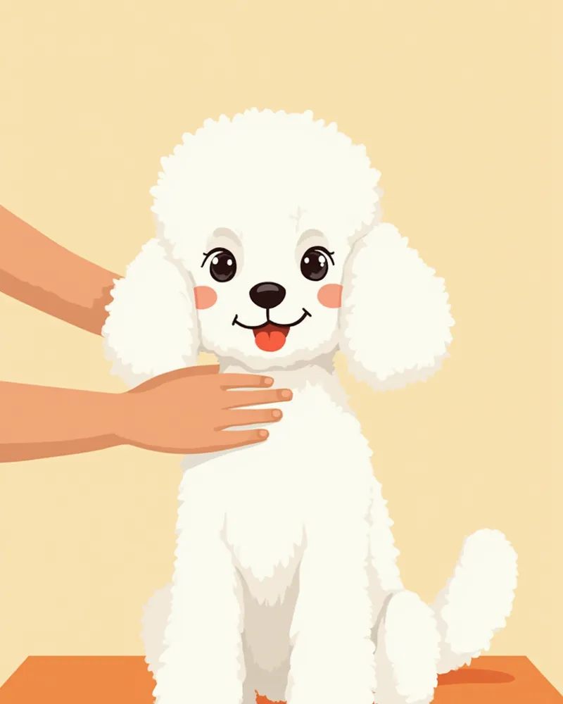 그루밍 중인 푸들의 피부를 확인하는 모습