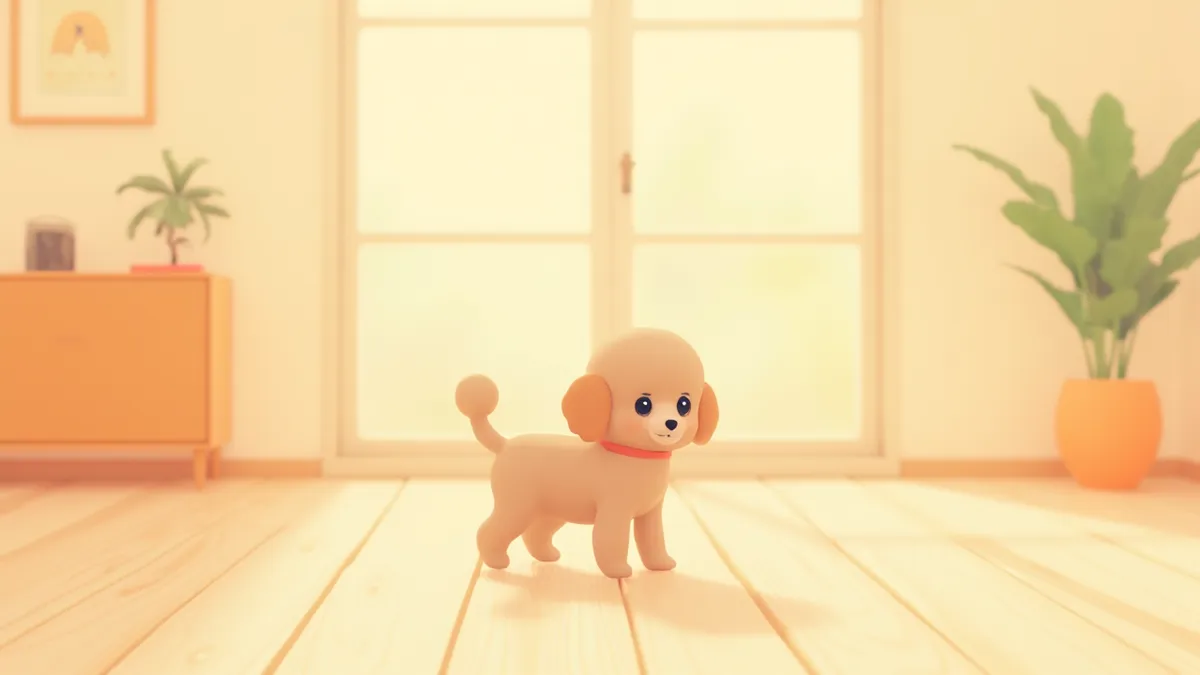 한쪽 뒷다리를 살짝 든 채 서 있는 토이푸들