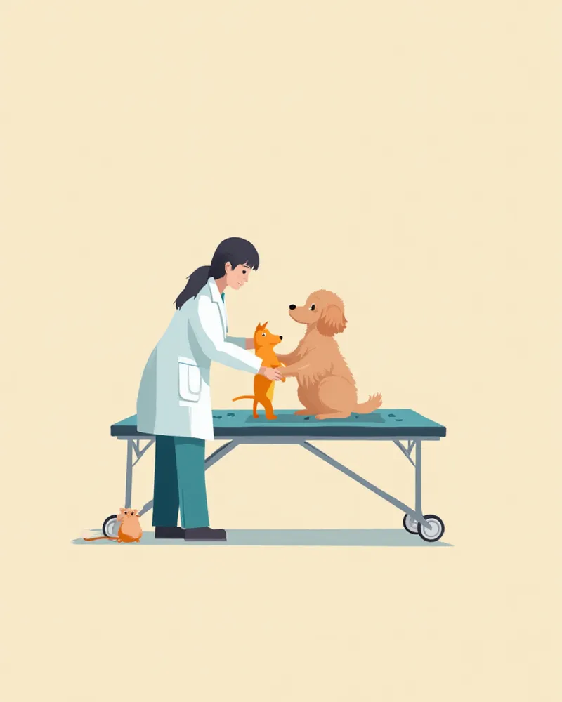 푸들의 무릎을 촉진하며 진찰하는 수의사