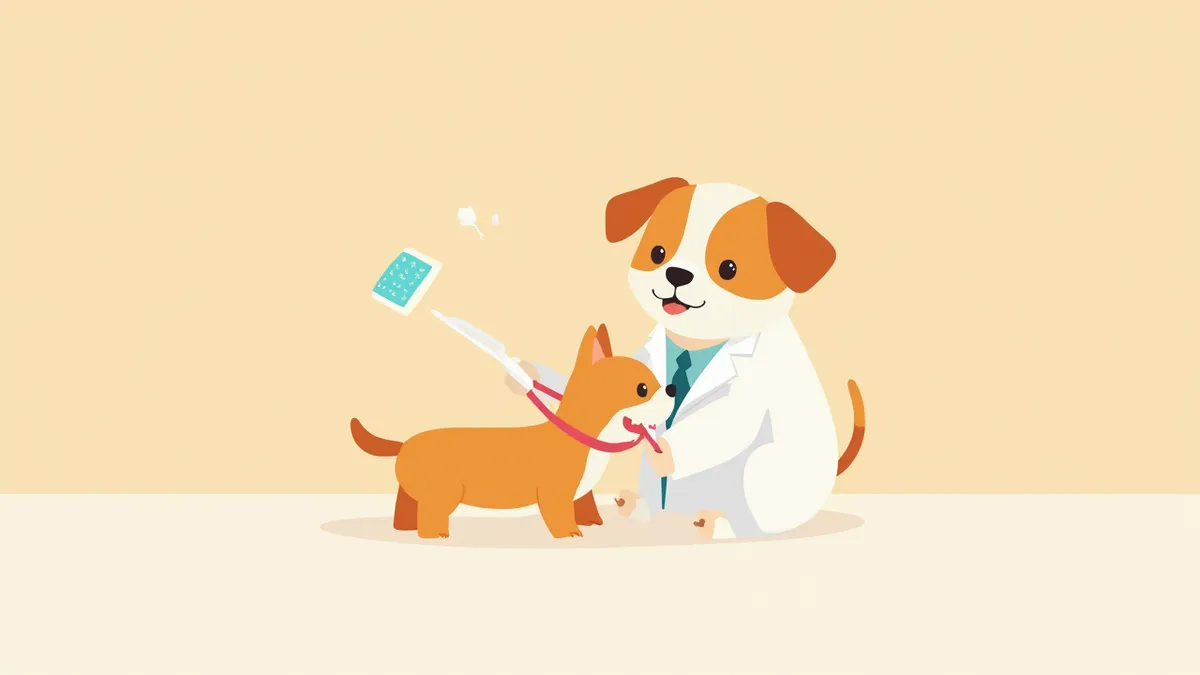 스케일링 후 치아 상태를 확인받는 강아지