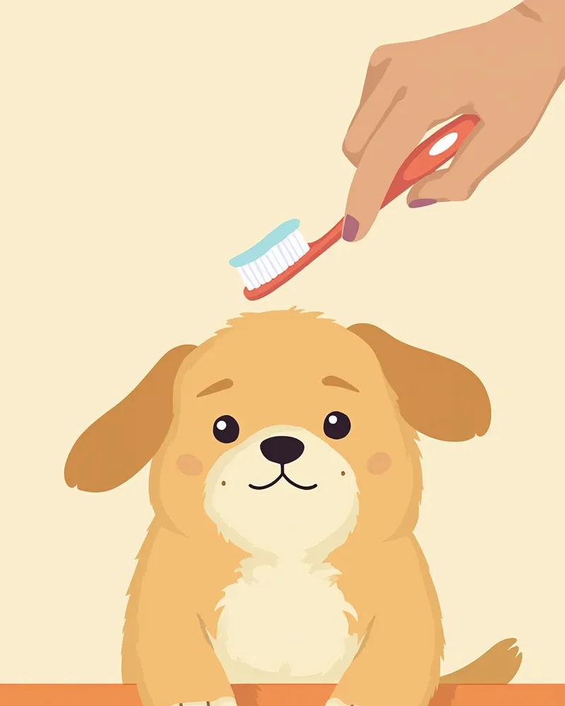 반려동물 전용 칫솔로 부드럽게 양치해주는 모습