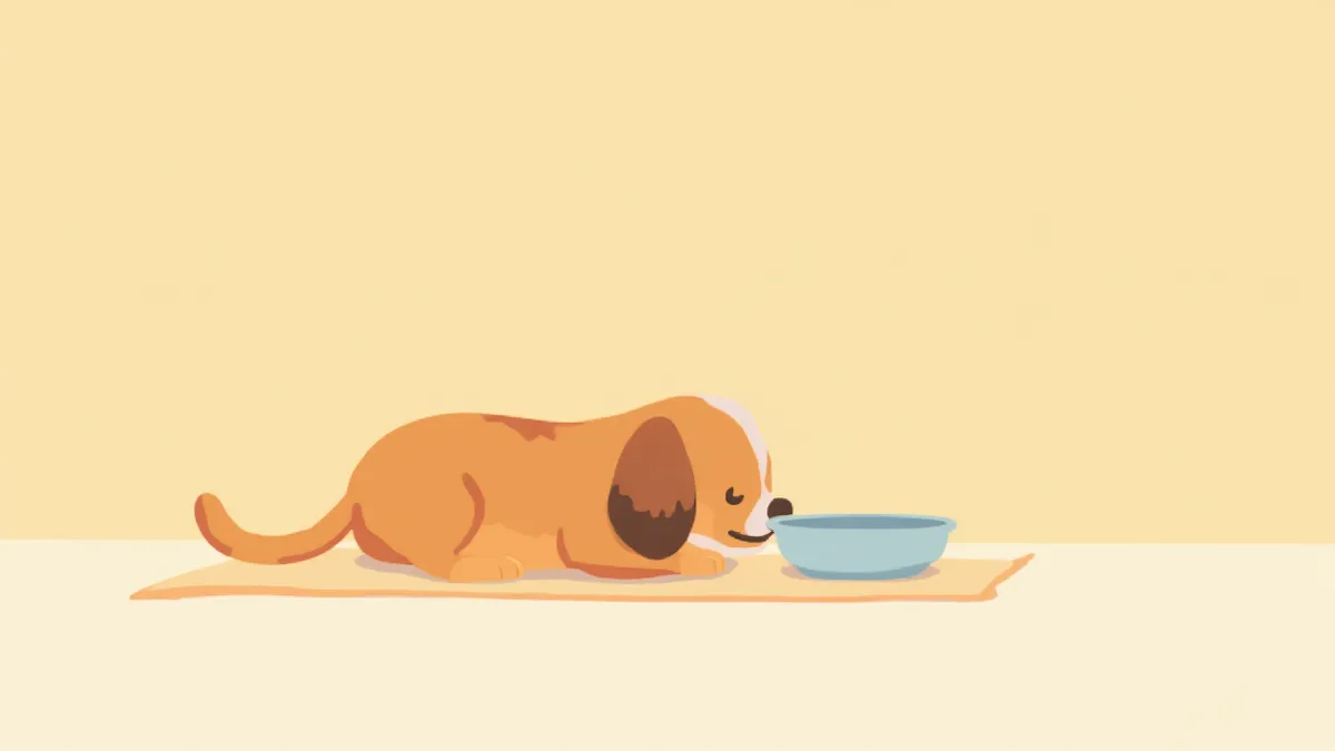 수술 후 회복 중인 강아지가 물그릇 냄새를 맡는 모습