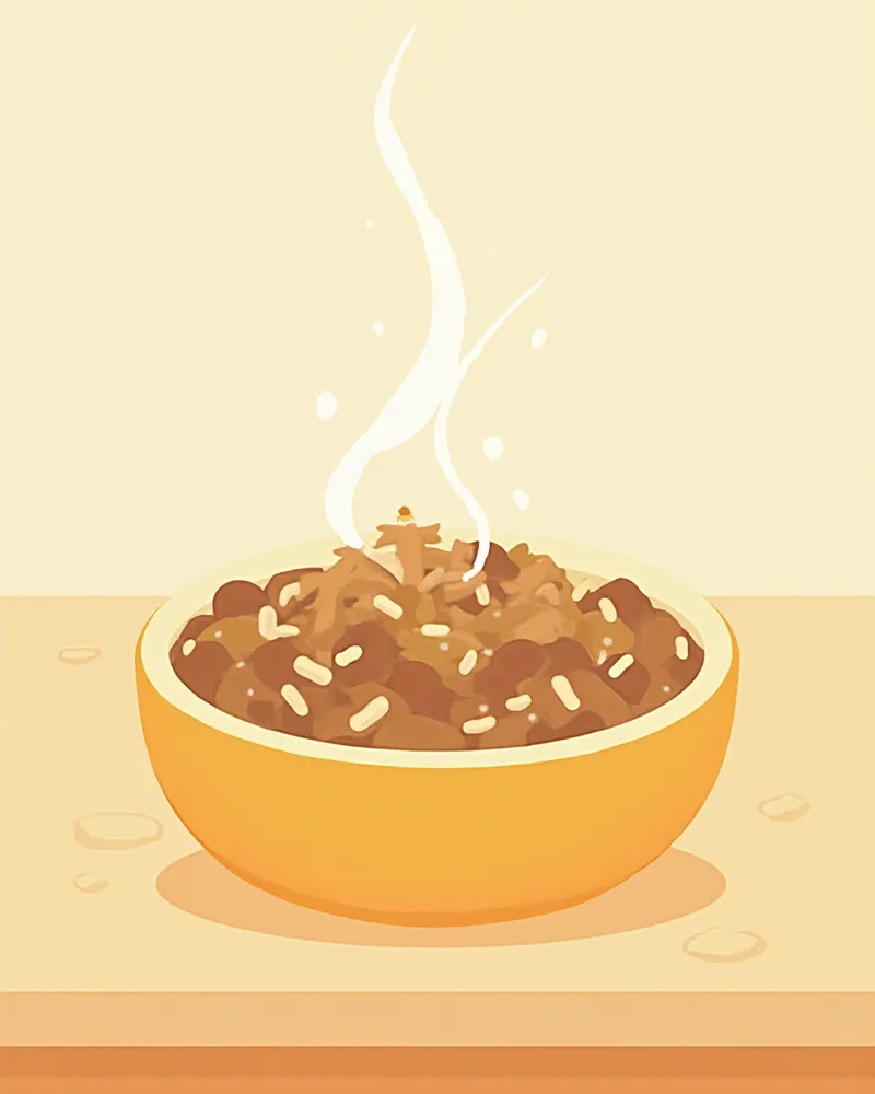 부드럽게 불린 회복식 사료와 닭가슴살이 담긴 그릇