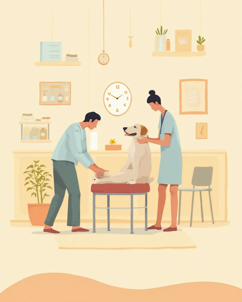 수술 후 냉찜질을 받고 있는 강아지