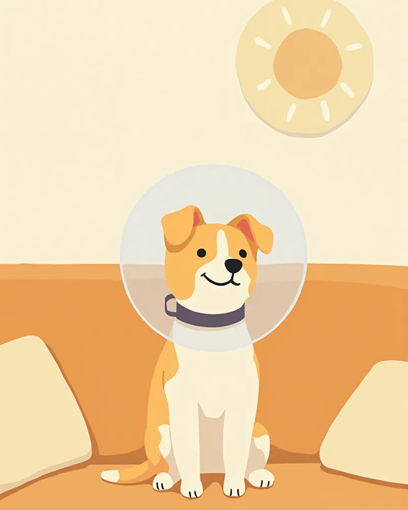 보호자가 회복 중인 강아지를 안아 올려 점프를 막는 모습