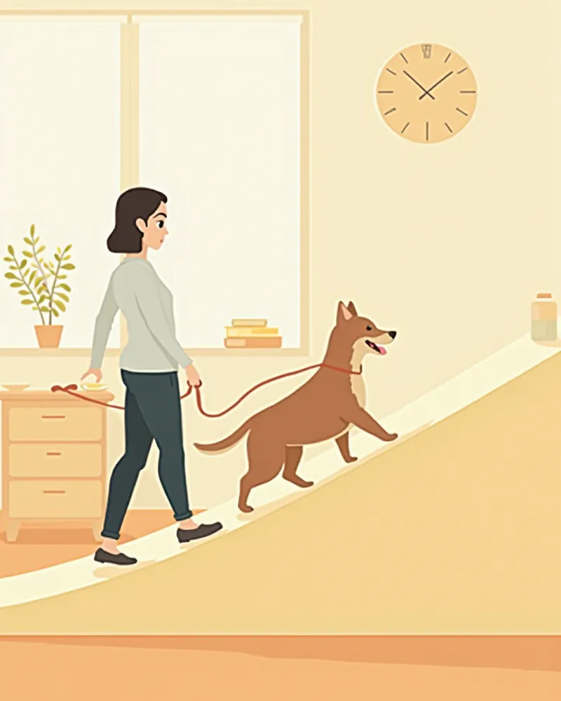 완만한 경사로를 천천히 걸으며 재활 훈련을 하는 강아지