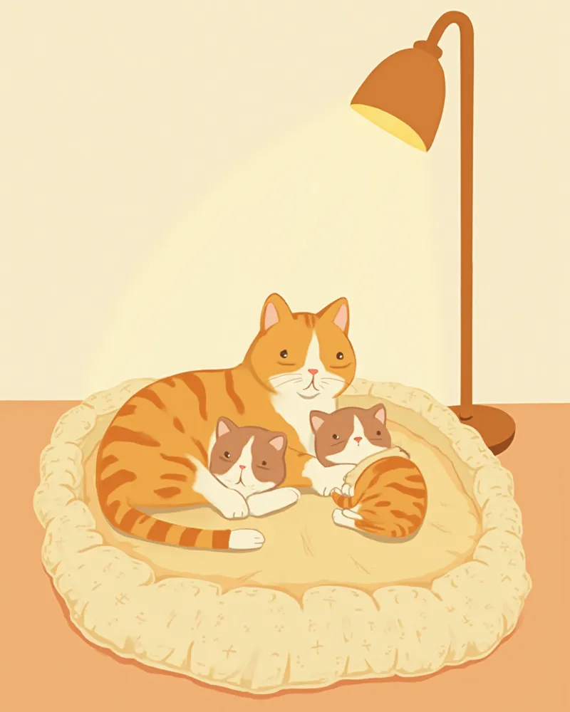 따뜻하게 세팅된 모묘와 새끼들의 둥지 공간