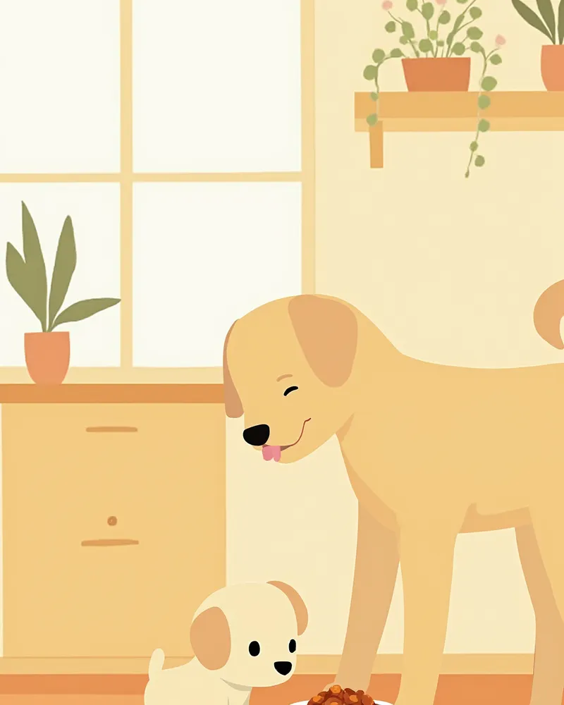 수유 중인 모견의 식사와 물그릇