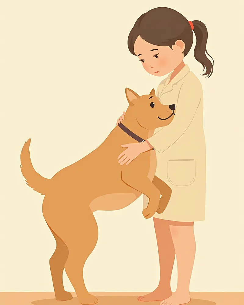 모견의 유선을 확인하는 수의사