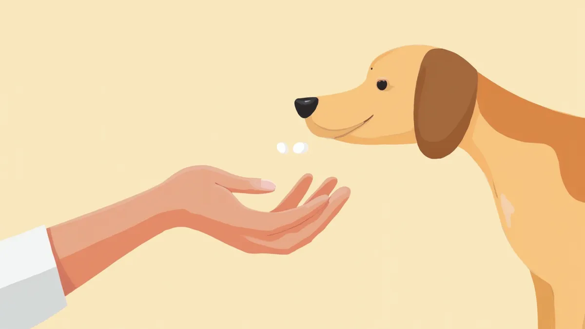 수의사가 강아지에게 프라지콴텔 구충제를 투여하려는 모습