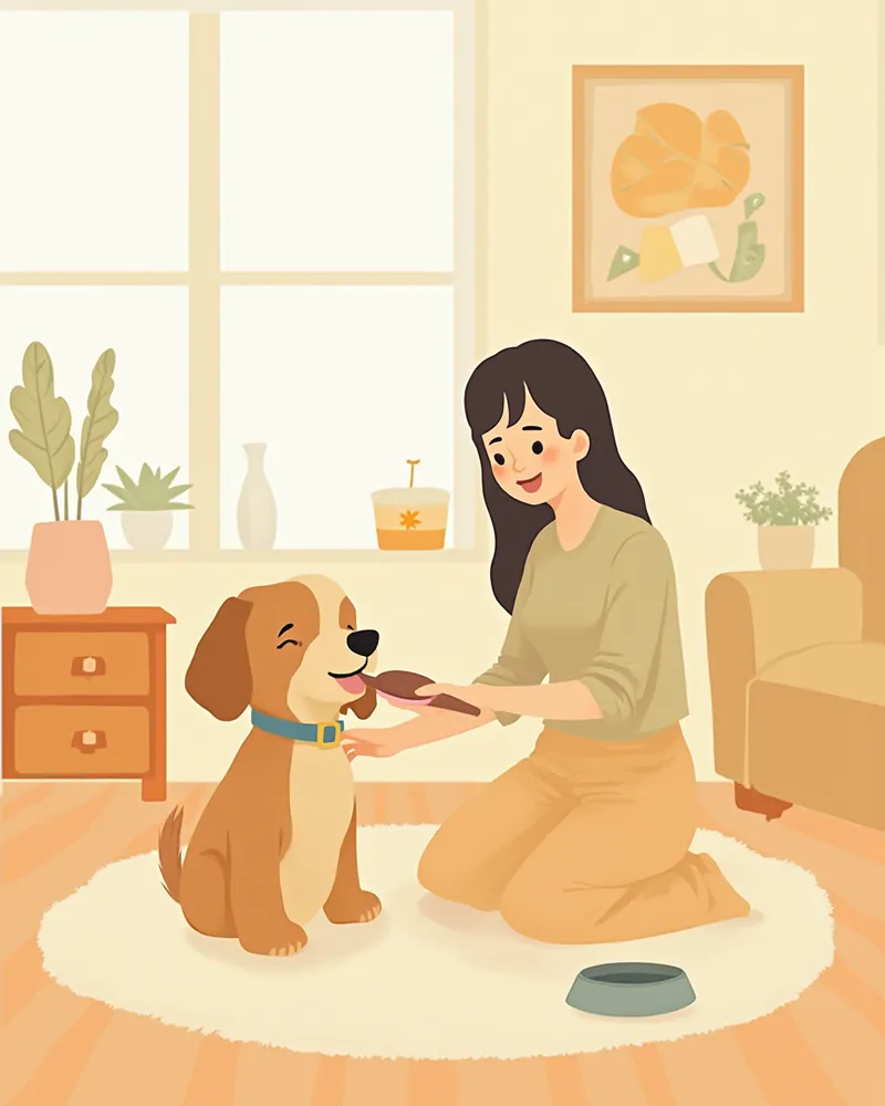 집에서 반려견을 관리하는 보호자