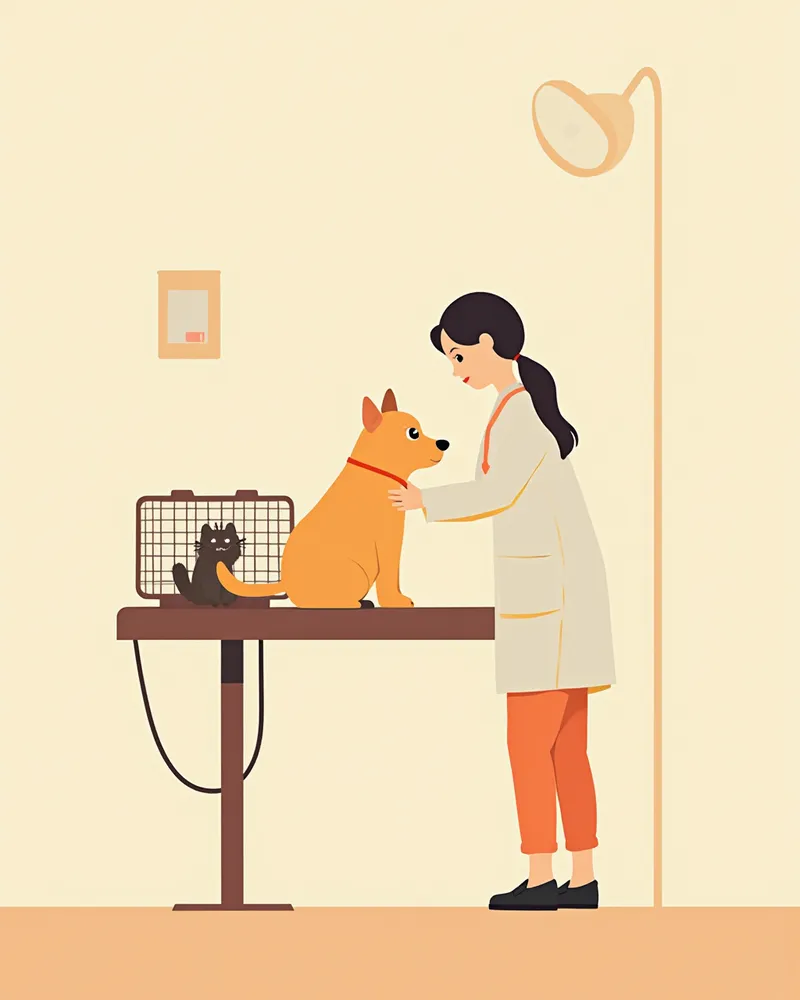 수의사가 강아지 건강검진을 진행하는 모습