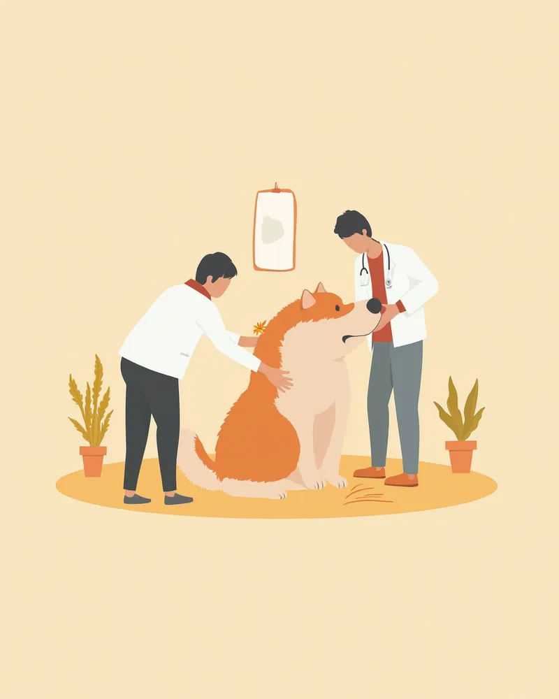 수의사가 임신한 강아지를 검진하는 모습