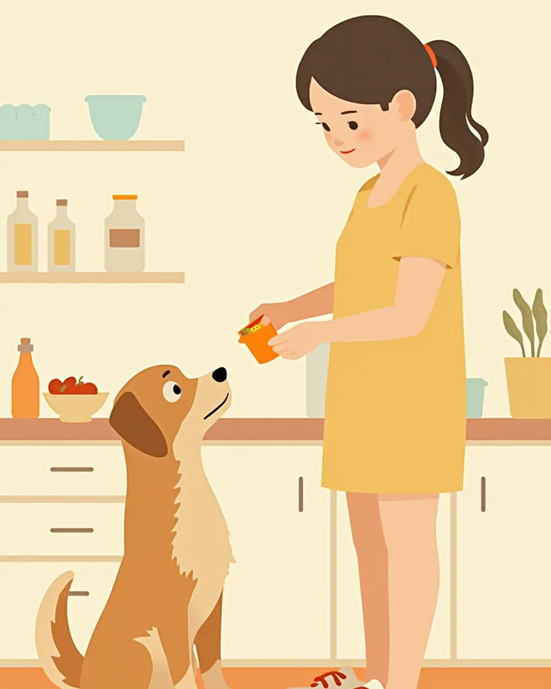 처방식 사료 급여량을 계량하는 보호자 일러스트