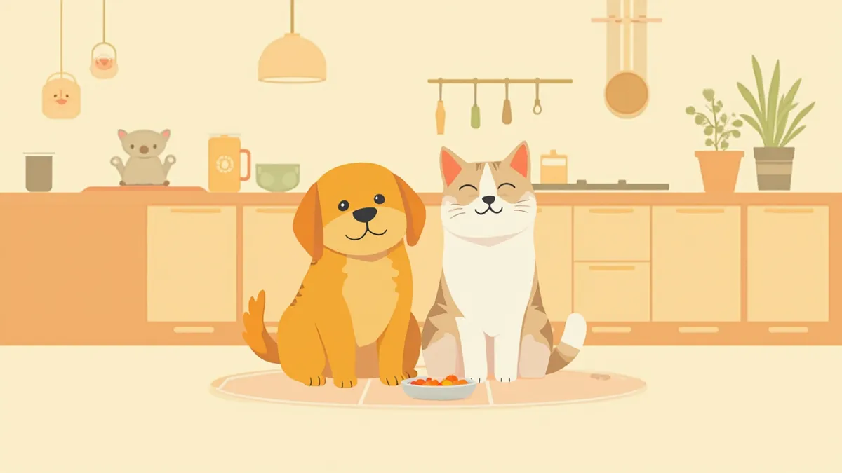 건강한 강아지와 고양이가 함께 있는 모습