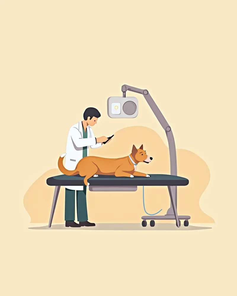 복부 초음파 검사를 받는 수컷 강아지