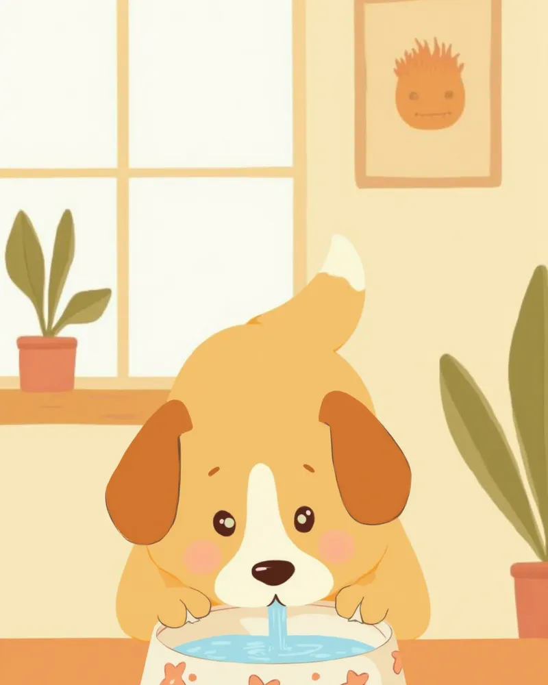 집에서 물을 마시는 노령 수컷 강아지