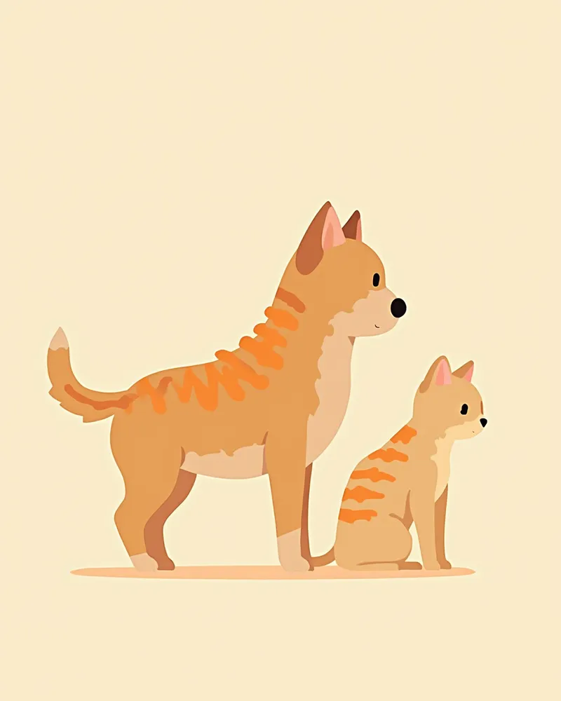 근육이 빠진 노령 강아지와 고양이의 측면 모습