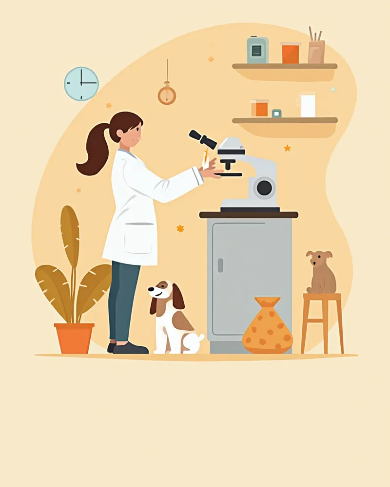 수의사가 UPC 검사를 위해 소변 샘플을 분석하는 모습