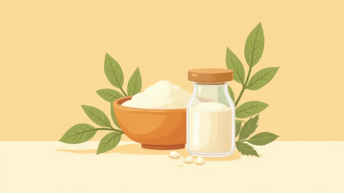 유리병에 담긴 차전자피 씨앗과 가루