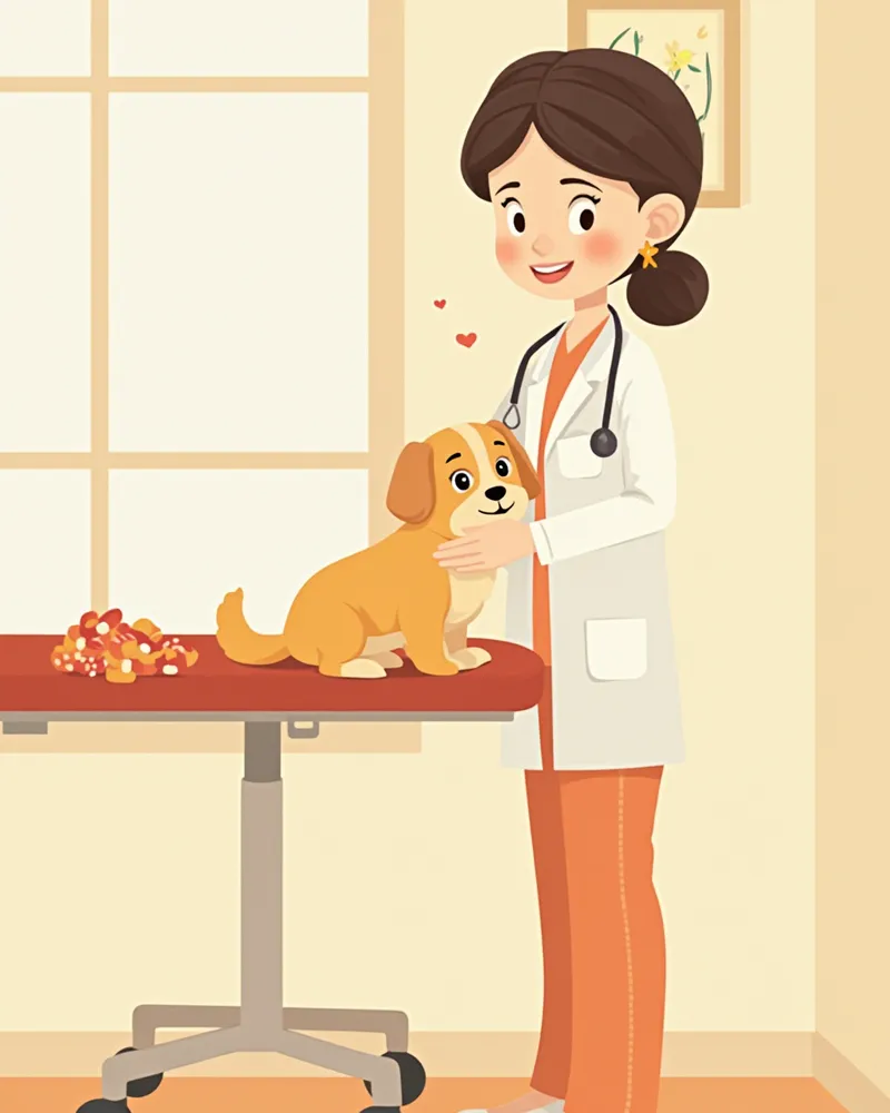 수의사가 진료실에서 강아지를 진찰하는 모습