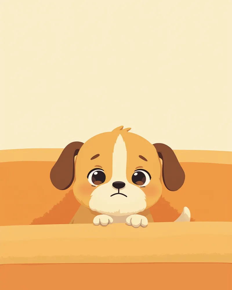 소파 뒤에 숨어 조심스럽게 바라보는 강아지