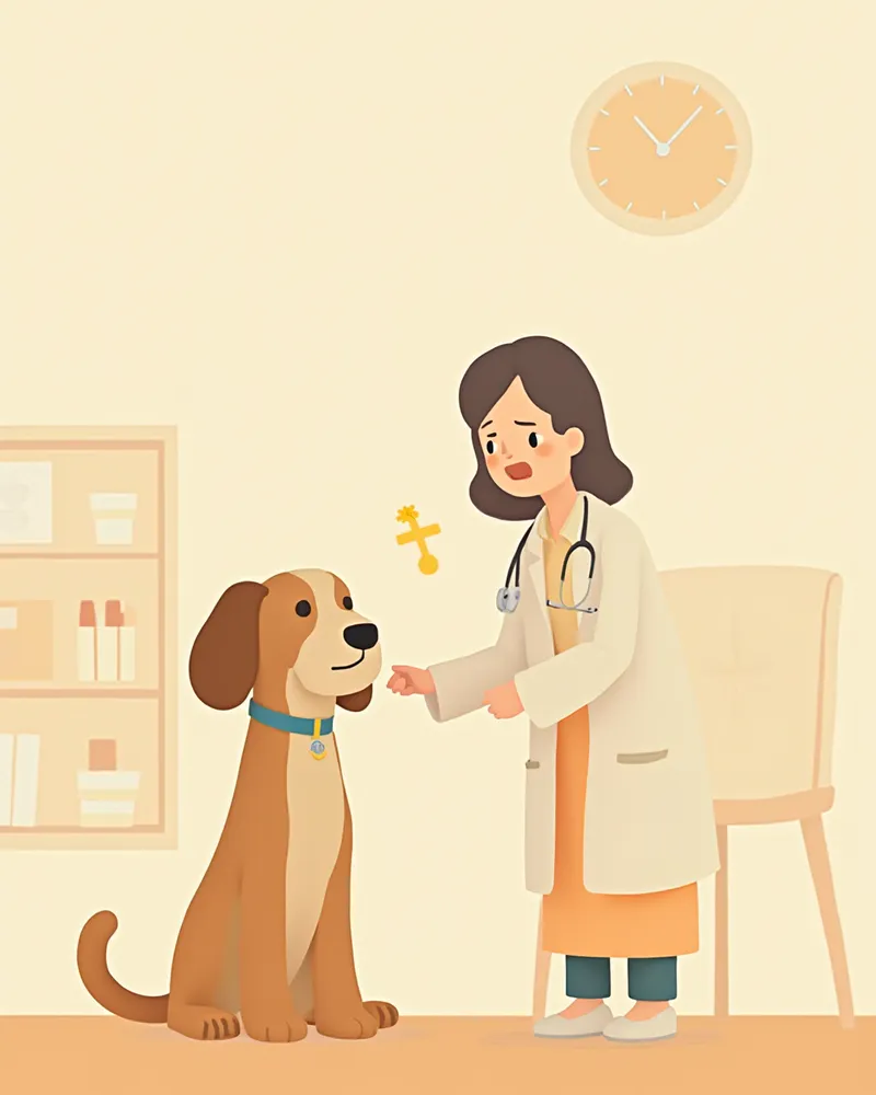 수의사에게 조심스럽게 진료받고 있는 반려견