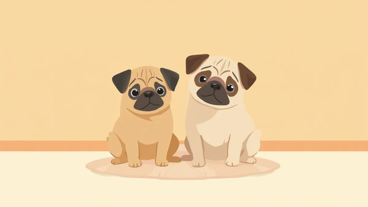 나란히 앉아있는 퍼그 강아지와 성견